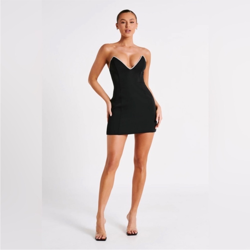 💎 🆕🔥 NWT MESHKI ‘Madi' Suiting Mini Dress With Diamante Rope - Black SMALL - Picture 9 of 16